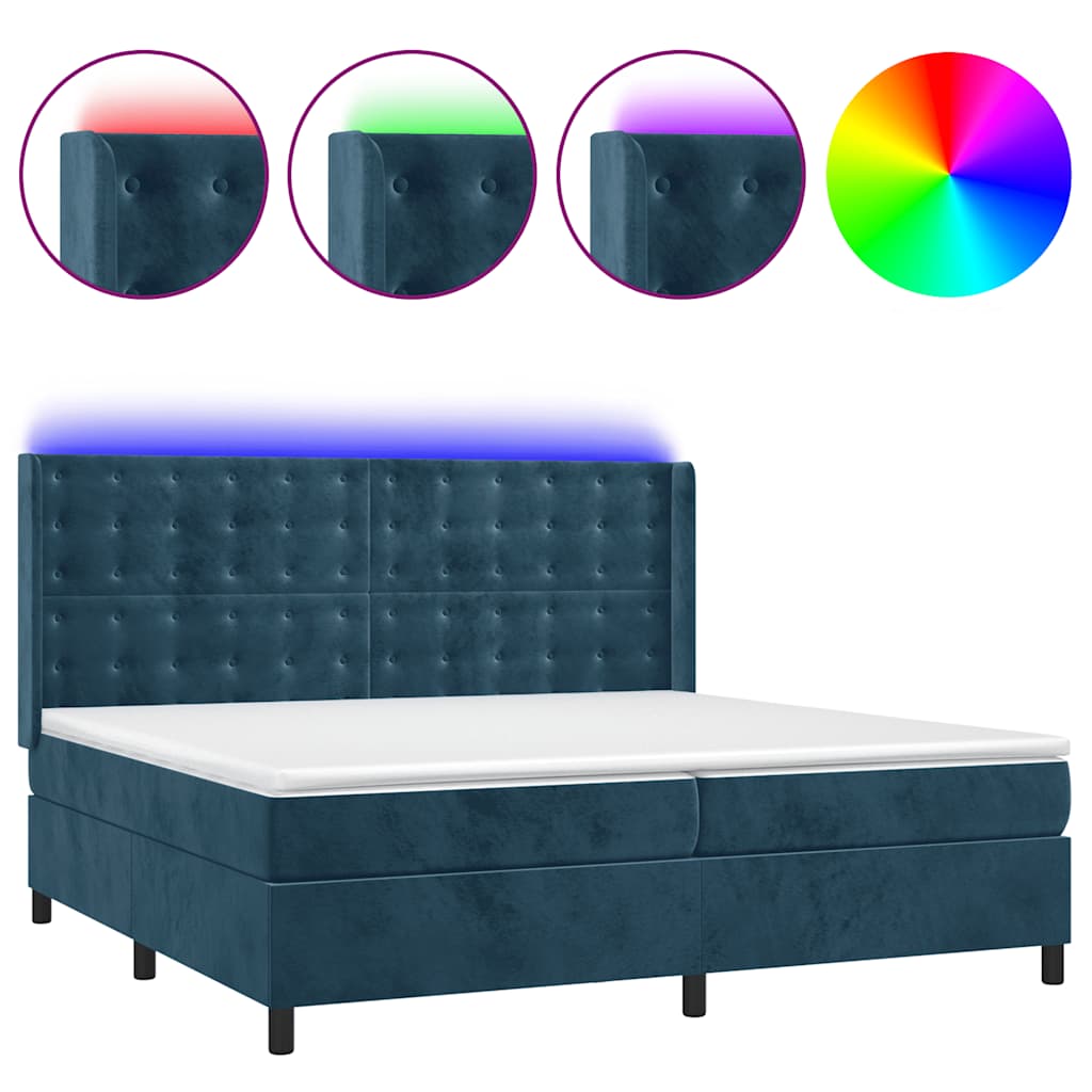 Κρεβάτι Boxspring με Στρώμα & LED Σκ. Μπλε 200x200εκ. Βελούδινο - Pakobazaar