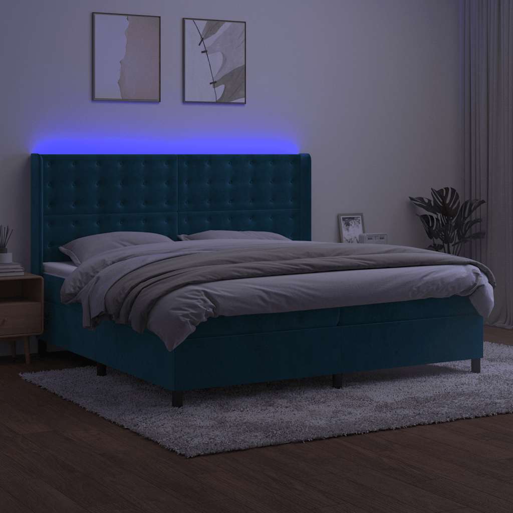 Κρεβάτι Boxspring με Στρώμα & LED Σκ. Μπλε 200x200εκ. Βελούδινο - Pakobazaar