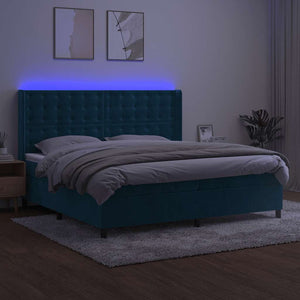 Κρεβάτι Boxspring με Στρώμα & LED Σκ. Μπλε 200x200εκ. Βελούδινο - Pakobazaar