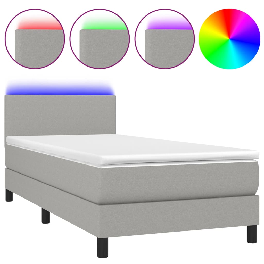 Κρεβάτι Boxspring με Στρώμα & LED Αν.Γκρι 80x200 εκ. Υφασμάτινο