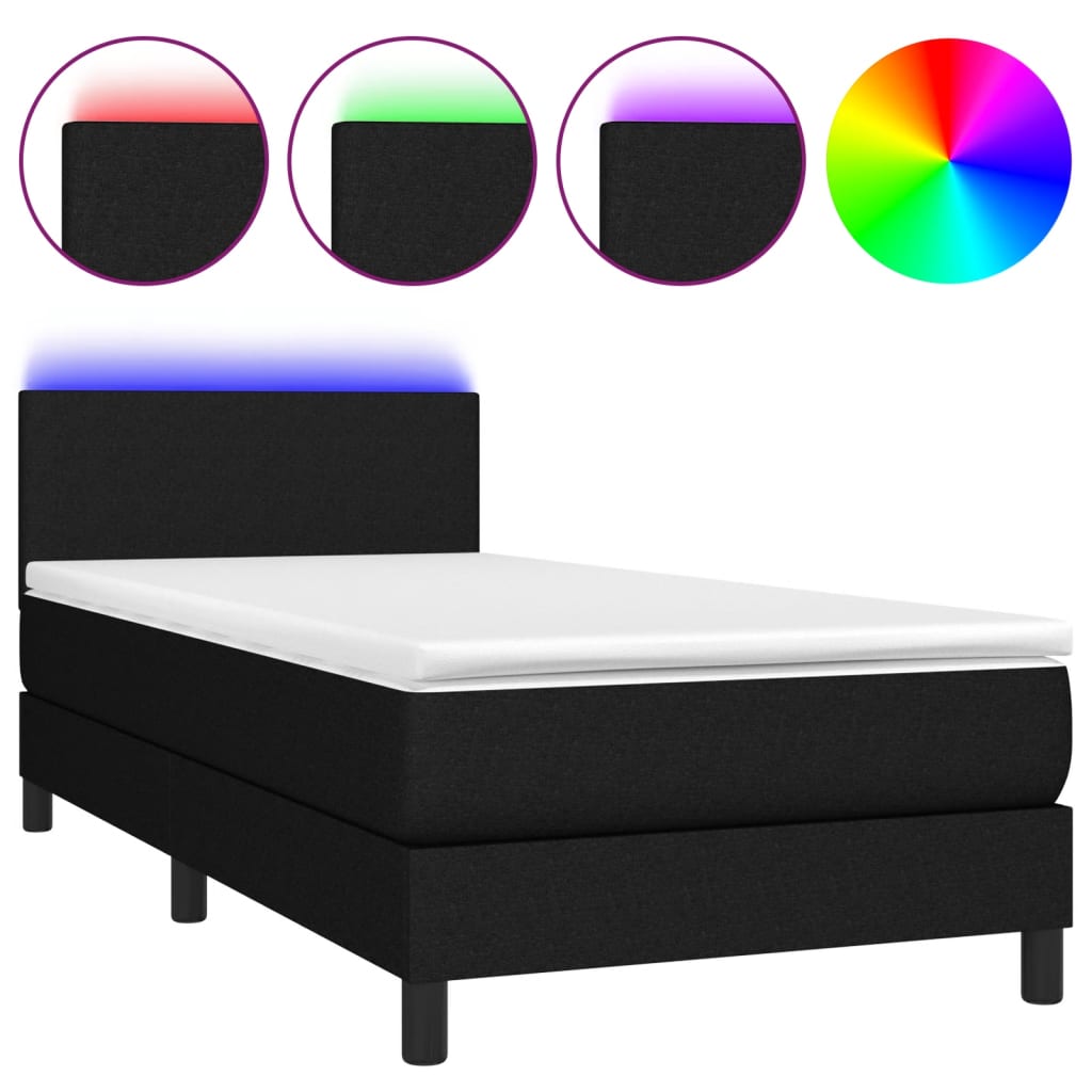 Κρεβάτι Boxspring με Στρώμα & LED Μαύρο 80x200 εκ. Υφασμάτινο