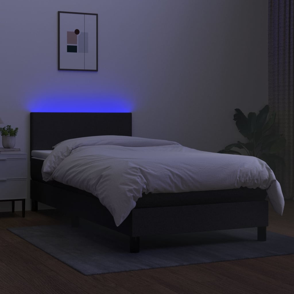 Κρεβάτι Boxspring με Στρώμα & LED Μαύρο 90x190 εκ. Υφασμάτινο