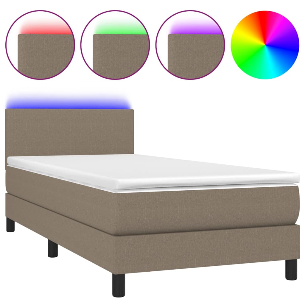Κρεβάτι Boxspring με Στρώμα & LED Taupe 90x190 εκ. Υφασμάτινο
