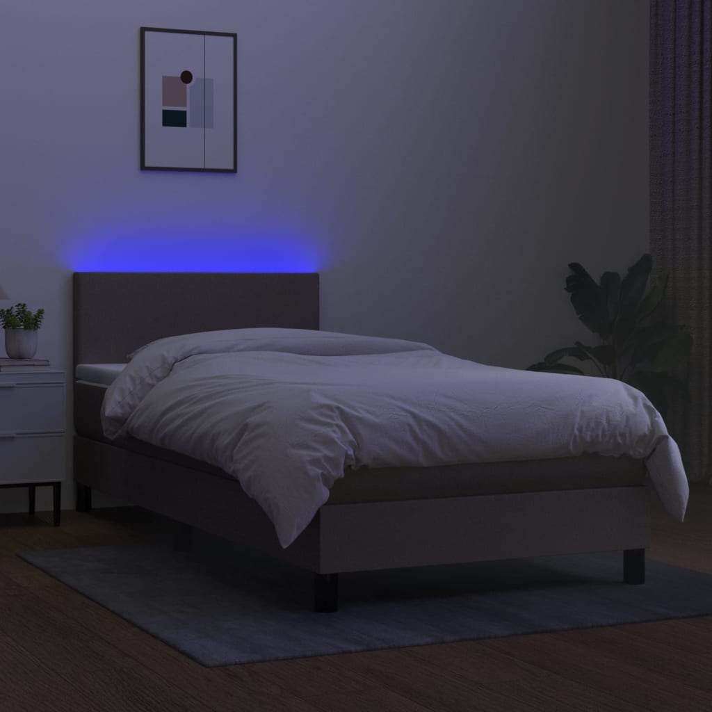 Κρεβάτι Boxspring με Στρώμα & LED Taupe 90x190 εκ. Υφασμάτινο