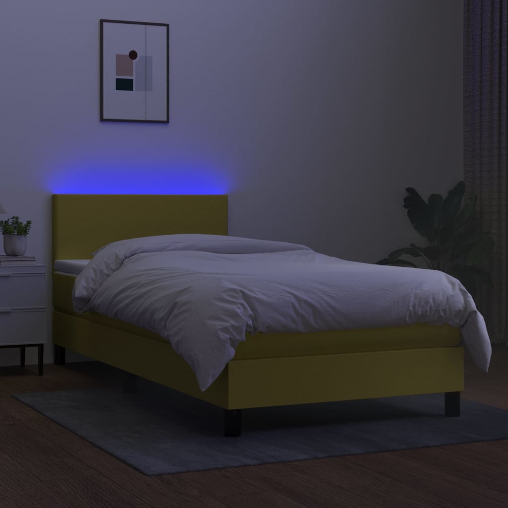 Κρεβάτι Boxspring με Στρώμα & LED Πράσινο 90x190 εκ. Υφασμάτινο