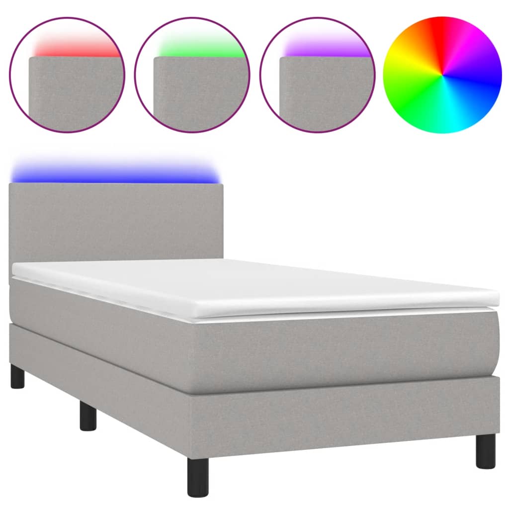 Κρεβάτι Boxspring με Στρώμα & LED Αν.Γκρι 90x200 εκ. Υφασμάτινο - Pakobazaar