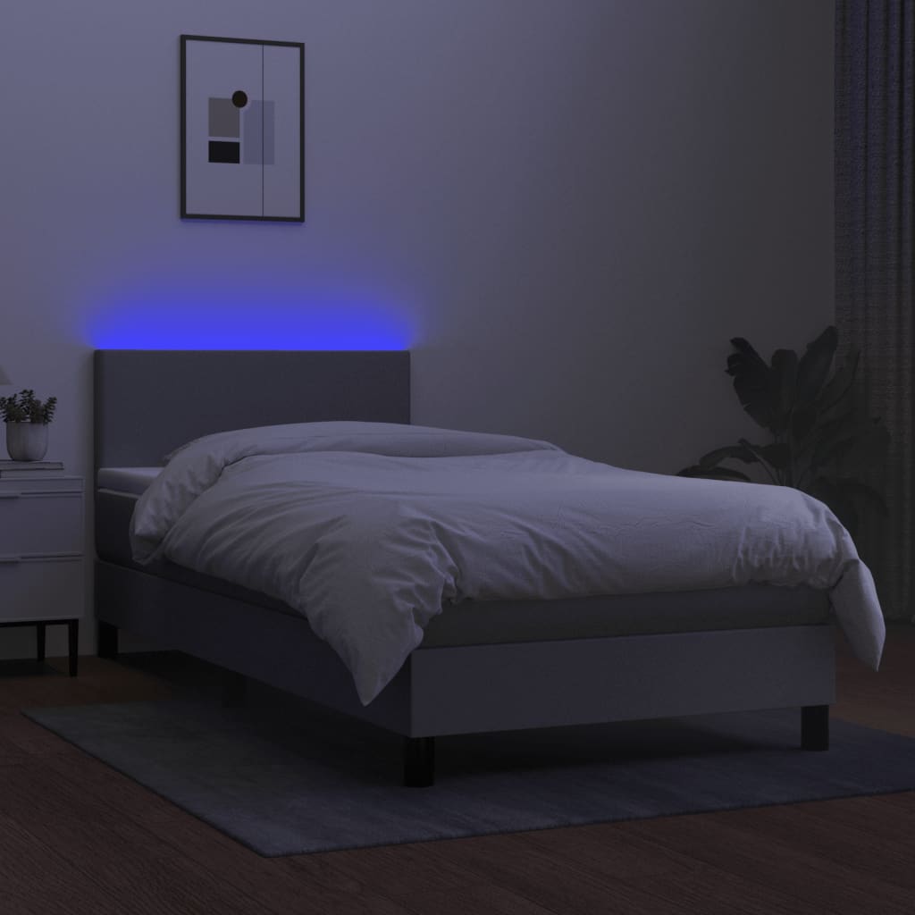 Κρεβάτι Boxspring με Στρώμα & LED Αν.Γκρι 90x200 εκ. Υφασμάτινο - Pakobazaar