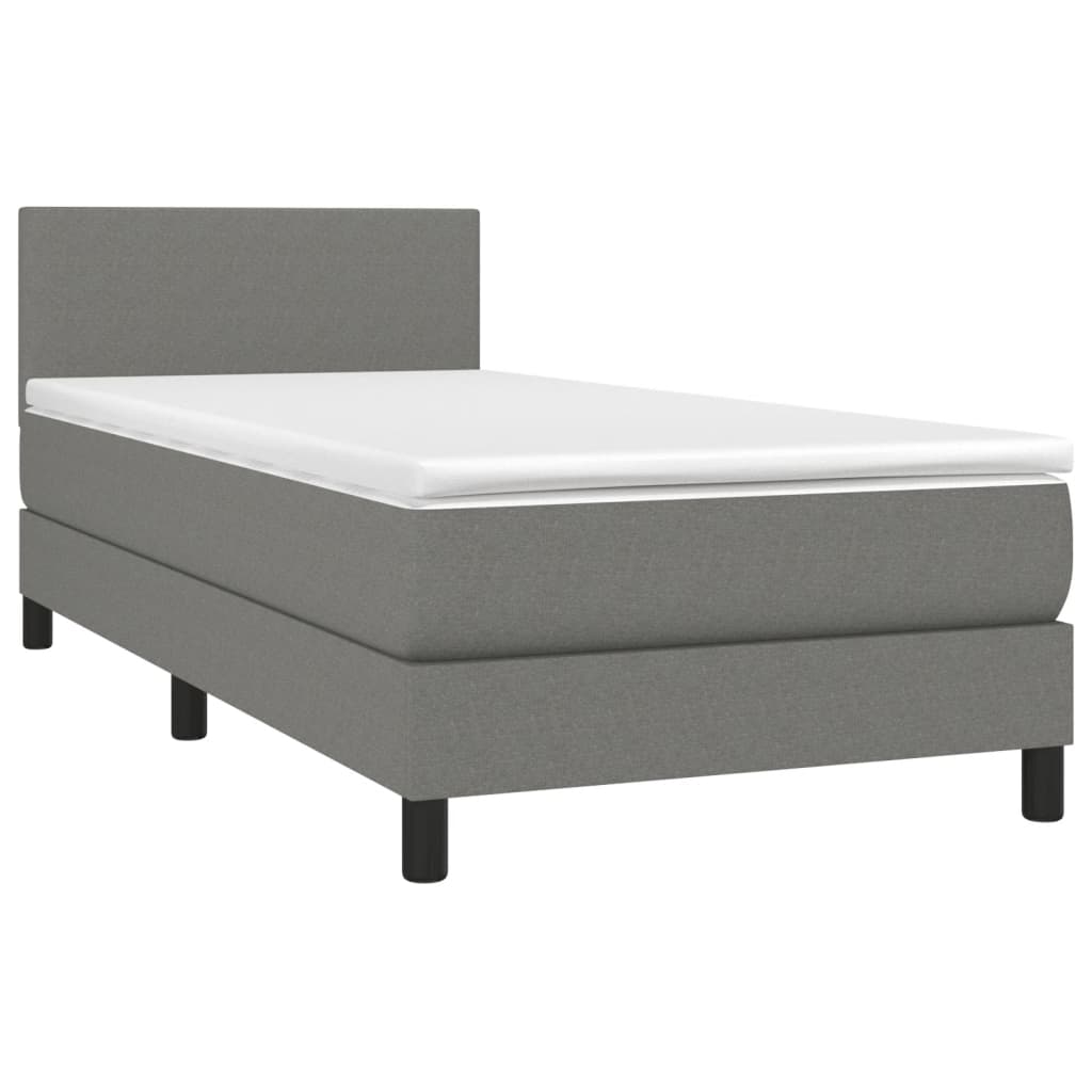 Κρεβάτι Boxspring με Στρώμα & LED Σκ.Γκρι 90x200 εκ. Υφασμάτινο