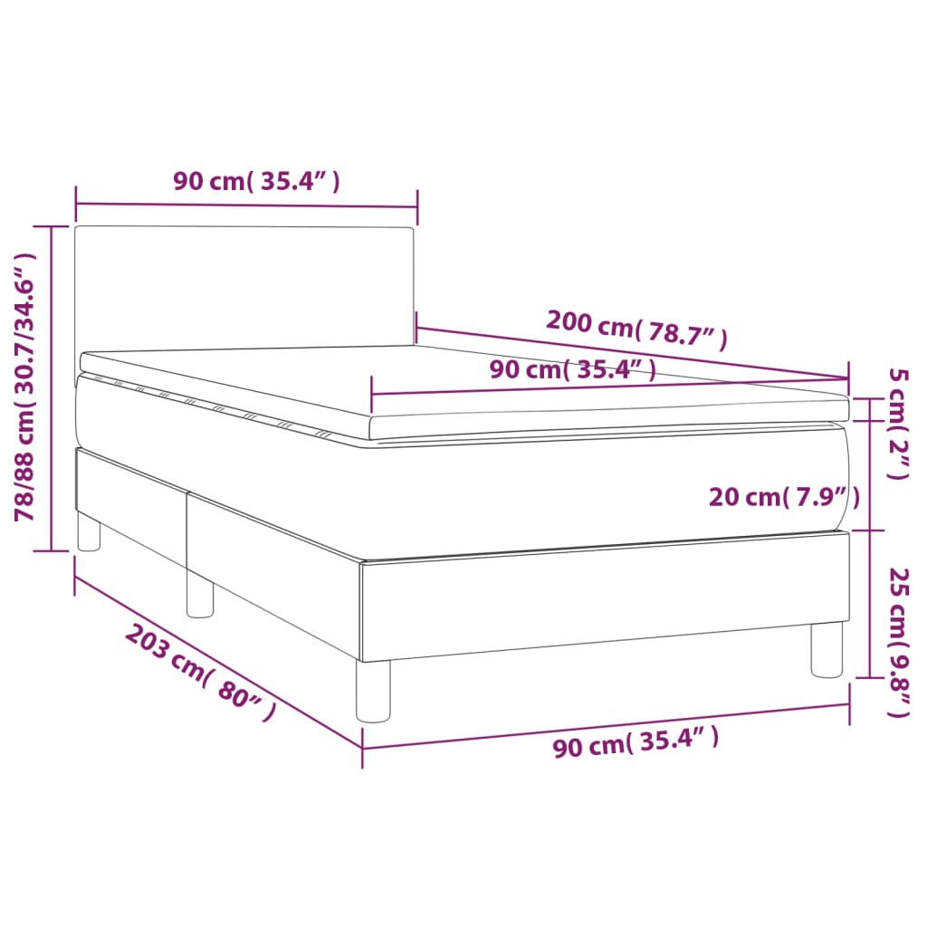 Κρεβάτι Boxspring με Στρώμα & LED Πράσινο 90x200 εκ. Υφασμάτινο - Pakobazaar