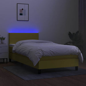 Κρεβάτι Boxspring με Στρώμα & LED Πράσινο 100x200 εκ Υφασμάτινο