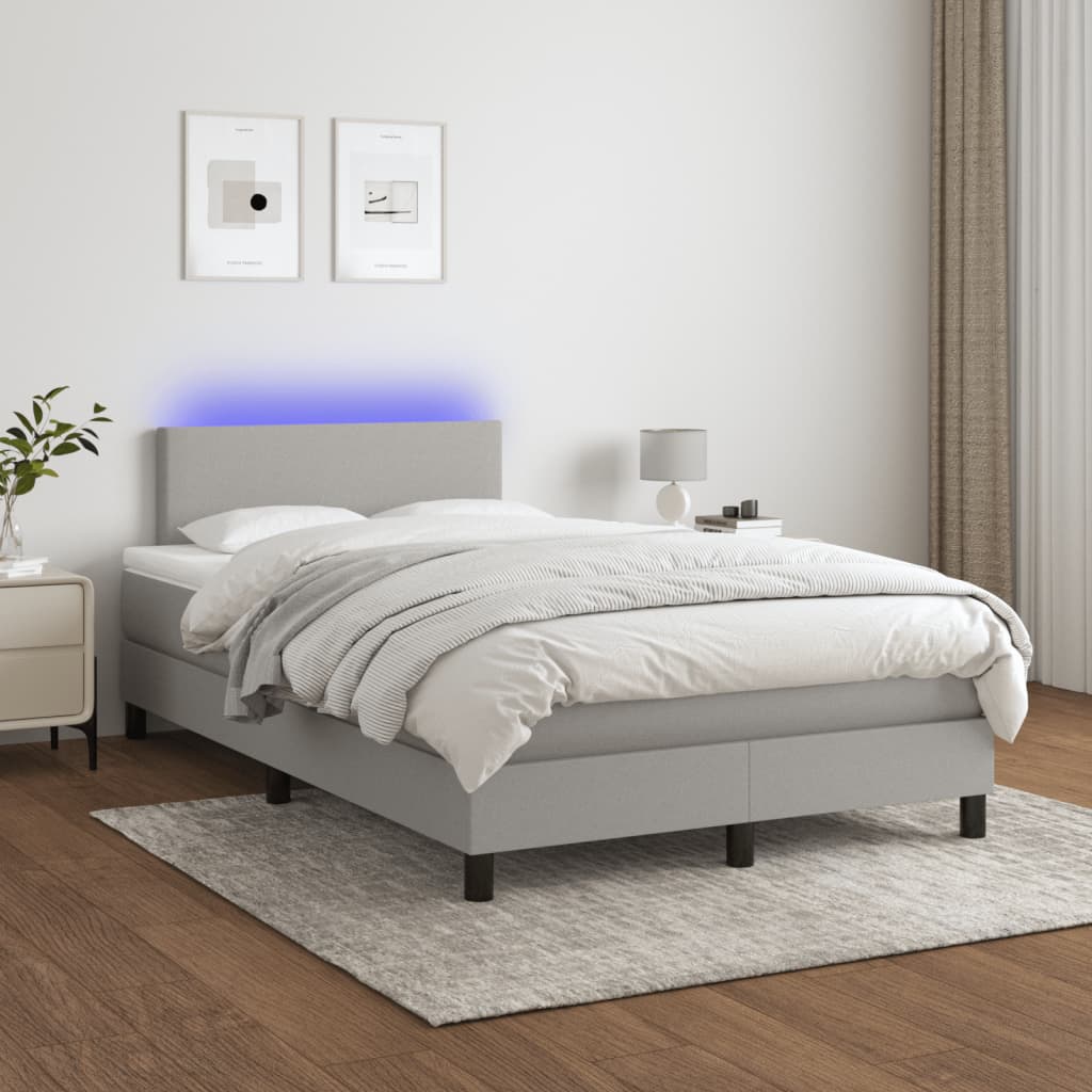 Κρεβάτι Boxspring με Στρώμα & LED Αν.Γκρι 120x200 εκ Υφασμάτινο