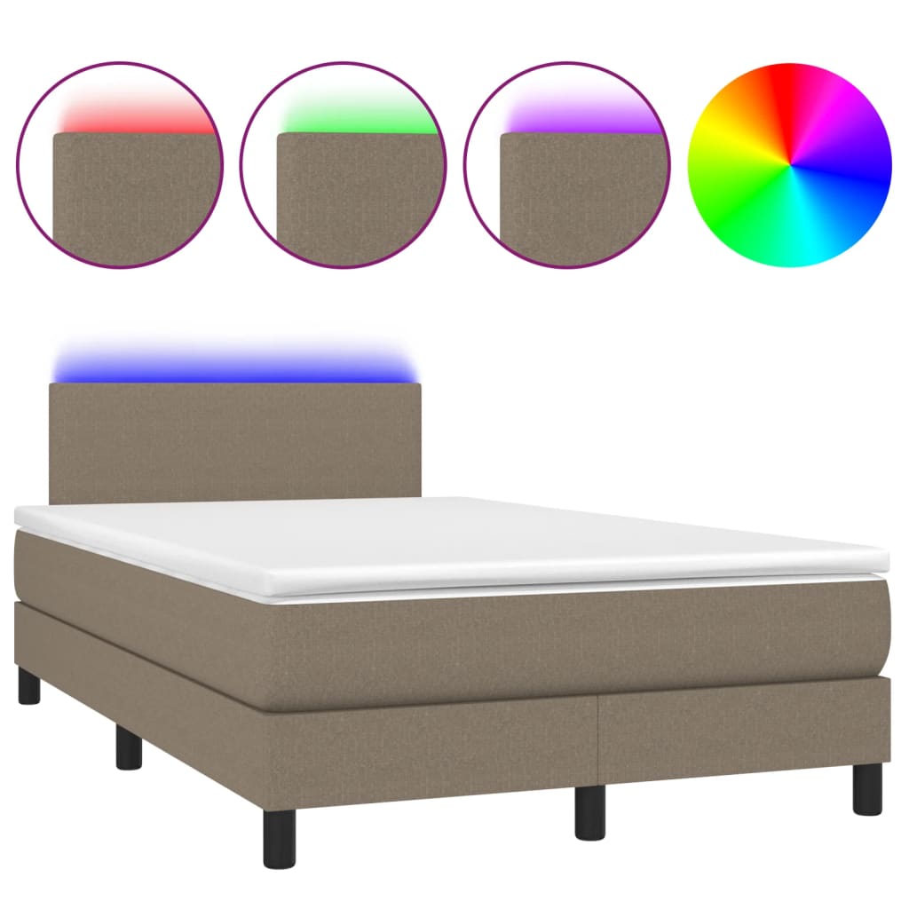 Κρεβάτι Boxspring με Στρώμα & LED Taupe 120x200 εκ. Υφασμάτινο