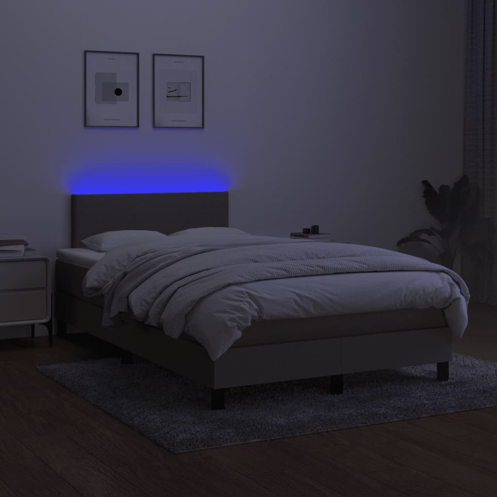 Κρεβάτι Boxspring με Στρώμα & LED Taupe 120x200 εκ. Υφασμάτινο