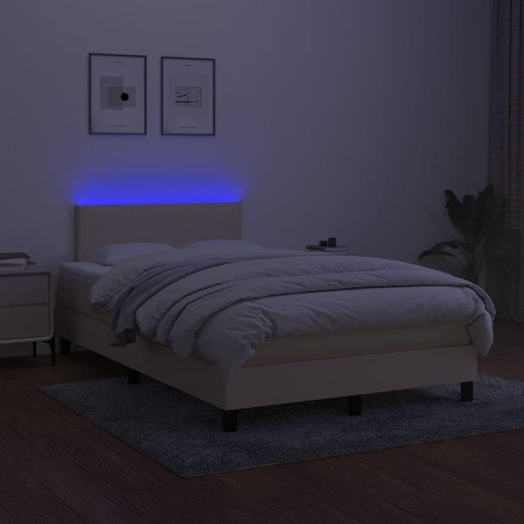 Κρεβάτι Boxspring με Στρώμα & LED Κρεμ 120x200 εκ. Υφασμάτινο