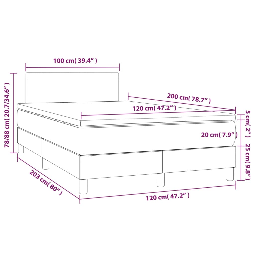 Κρεβάτι Boxspring με Στρώμα & LED Κρεμ 120x200 εκ. Υφασμάτινο