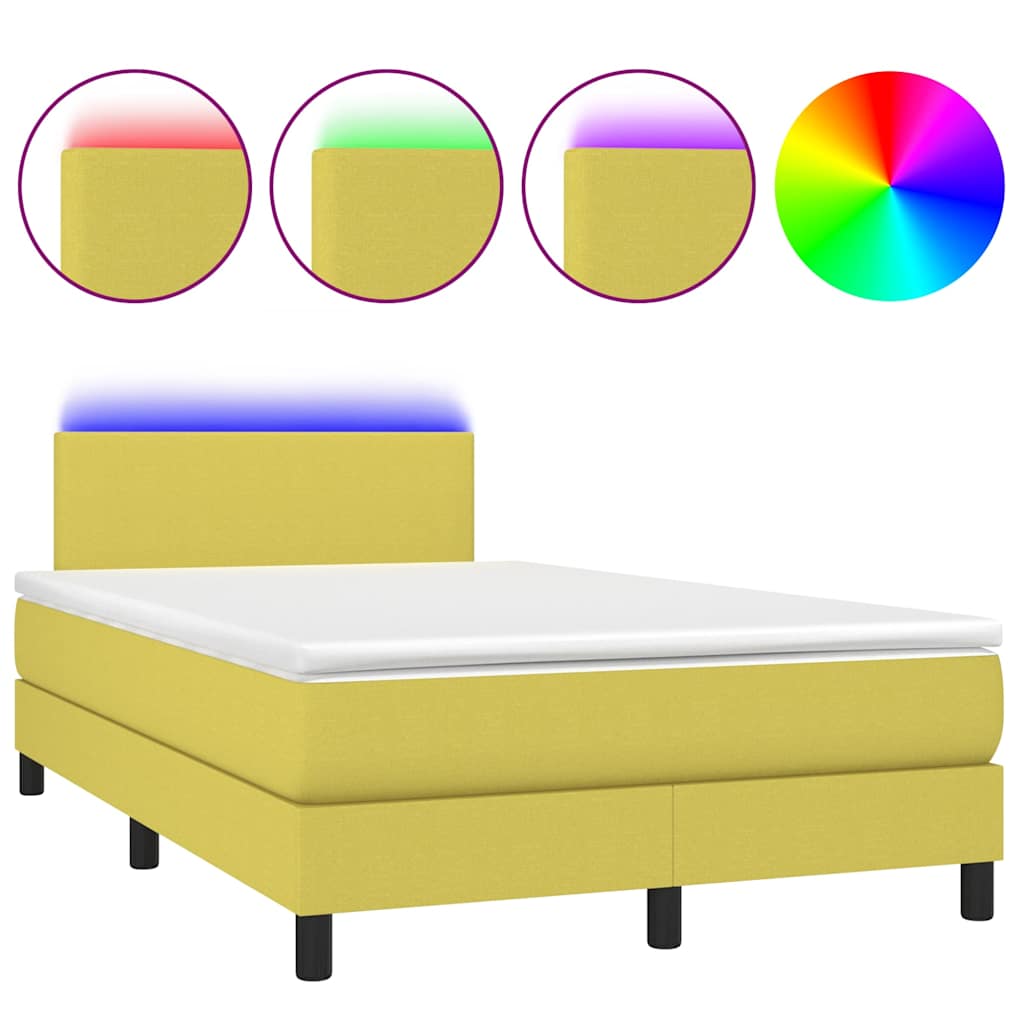 Κρεβάτι Boxspring με Στρώμα & LED Πράσινο 120x200 εκ Υφασμάτινο