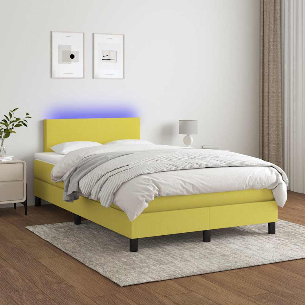 Κρεβάτι Boxspring με Στρώμα & LED Πράσινο 120x200 εκ Υφασμάτινο