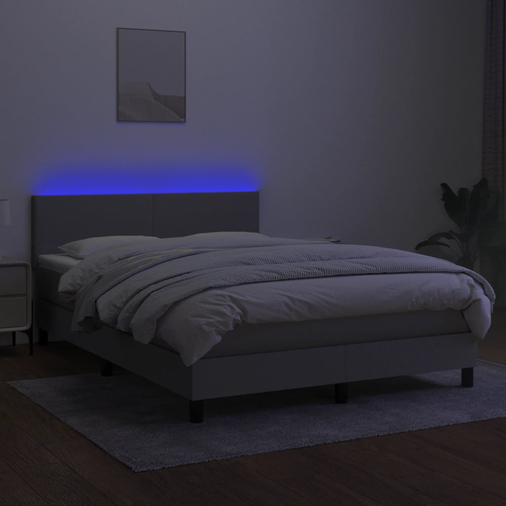 Κρεβάτι Boxspring με Στρώμα & LED Αν.Γκρι 140x190εκ. Υφασμάτινο