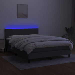 Κρεβάτι Boxspring με Στρώμα & LED Σκ.Γκρι 140x190 εκ Υφασμάτινο