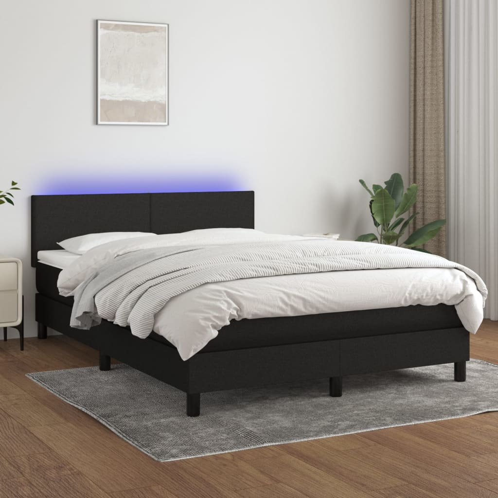 Κρεβάτι Boxspring με Στρώμα & LED Μαύρο 140x190 εκ. Υφασμάτινο