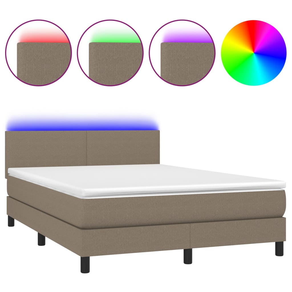 Κρεβάτι Boxspring με Στρώμα & LED Taupe 140x190 εκ. Υφασμάτινο