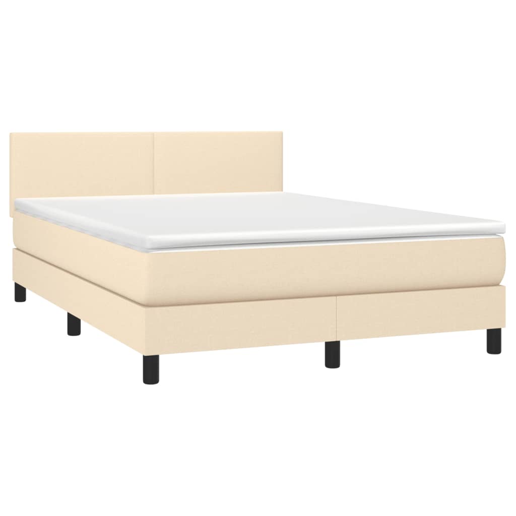 Κρεβάτι Boxspring με Στρώμα & LED Κρεμ 140x190 εκ. Υφασμάτινο - Pakobazaar