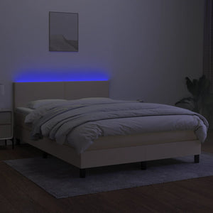 Κρεβάτι Boxspring με Στρώμα & LED Κρεμ 140x190 εκ. Υφασμάτινο - Pakobazaar