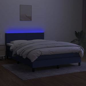 Κρεβάτι Boxspring με Στρώμα & LED Μπλε 140x190 εκ. Υφασμάτινο - Pakobazaar