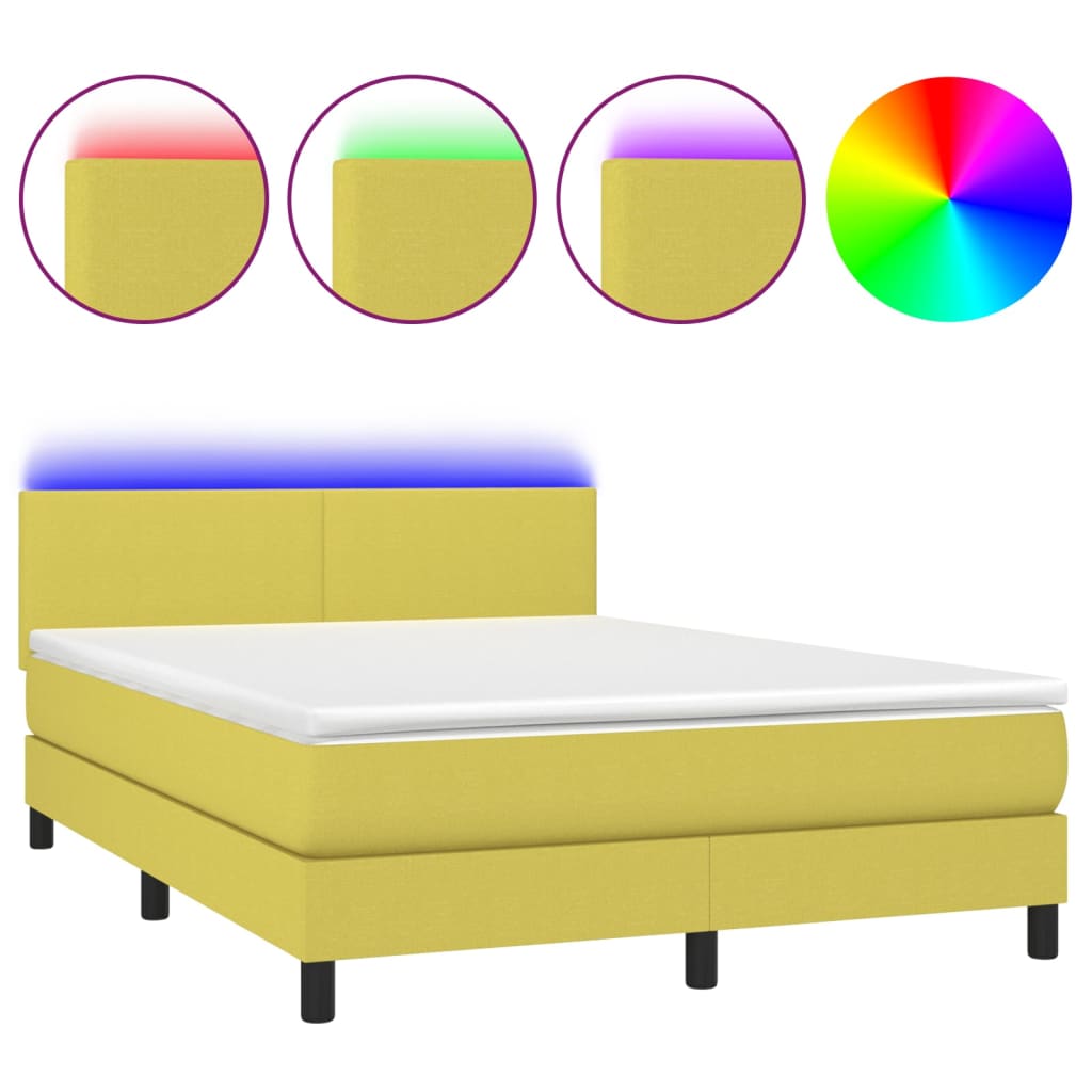 Κρεβάτι Boxspring με Στρώμα & LED Πράσινο 140x190 εκ Υφασμάτινο - Pakobazaar