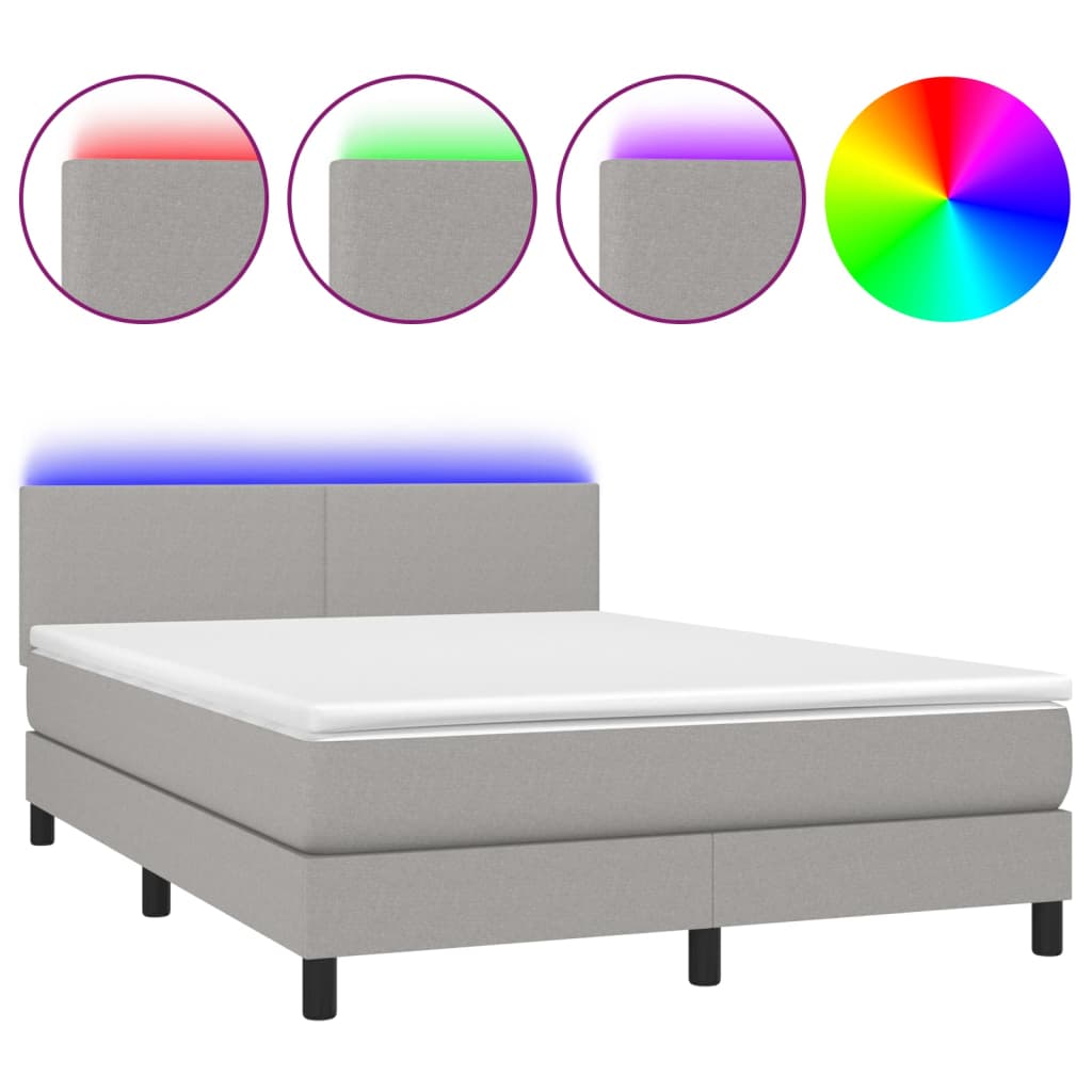 Κρεβάτι Boxspring με Στρώμα & LED Αν.Γκρι 140x200 εκ Υφασμάτινο - Pakobazaar