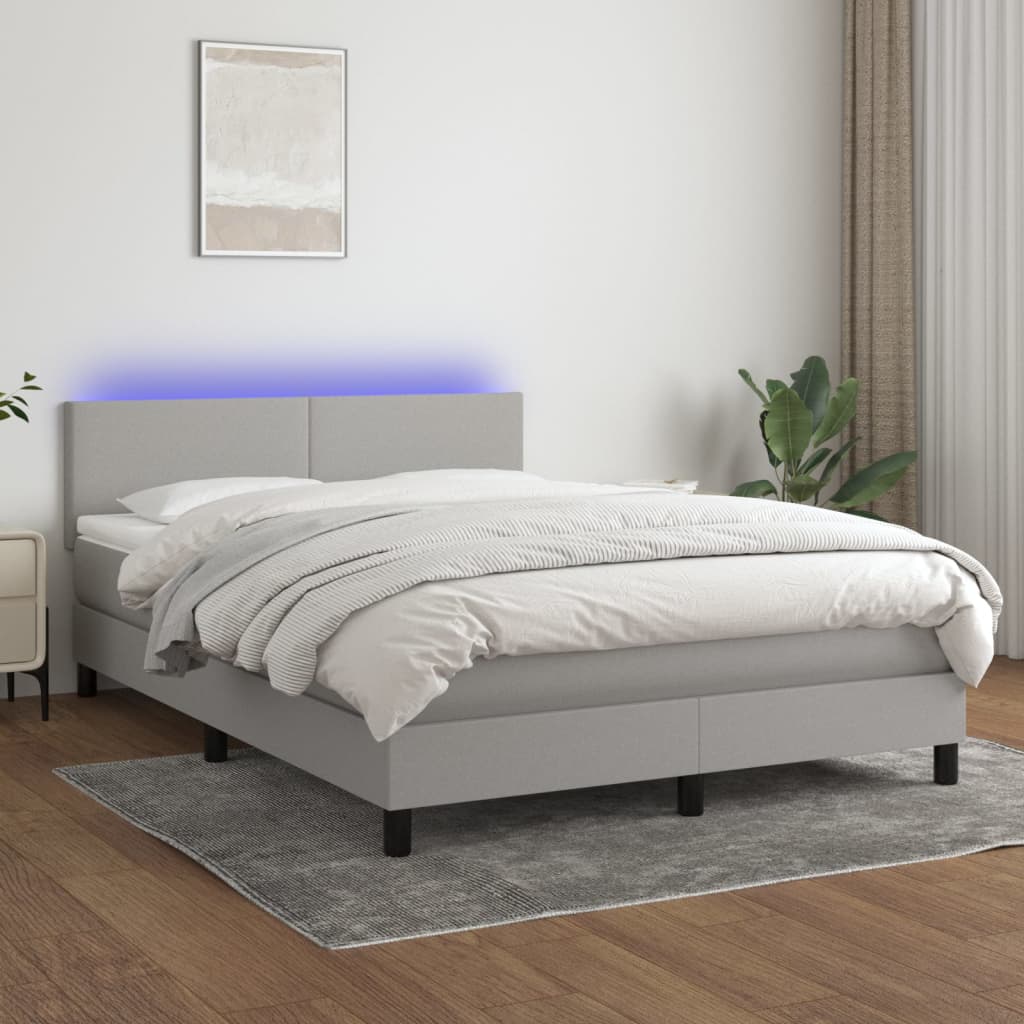 Κρεβάτι Boxspring με Στρώμα & LED Αν.Γκρι 140x200 εκ Υφασμάτινο - Pakobazaar