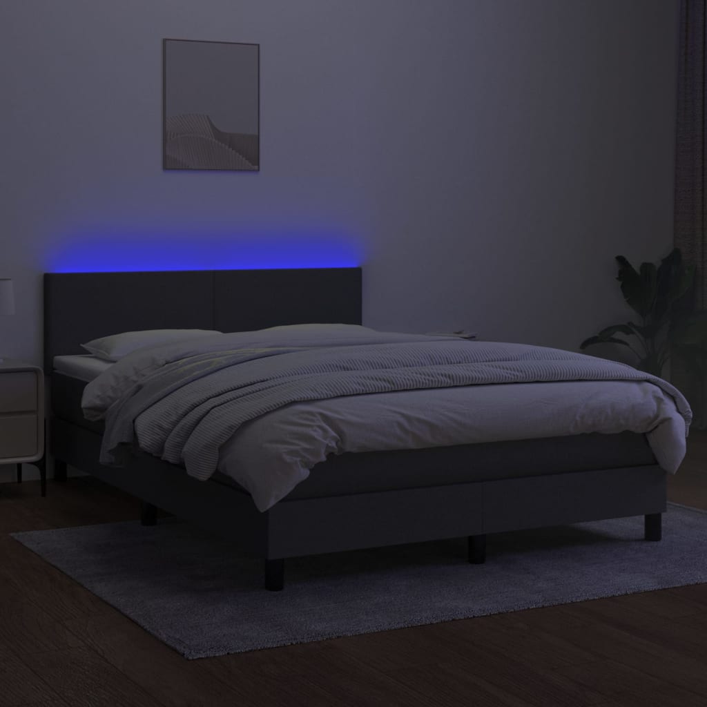 Κρεβάτι Boxspring με Στρώμα & LED Σκ.Γκρι 140x200 εκ Υφασμάτινο