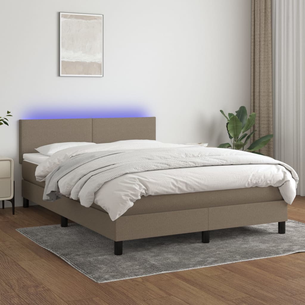 Κρεβάτι Boxspring με Στρώμα & LED Taupe 140x200 εκ. Υφασμάτινο
