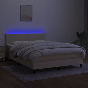 Κρεβάτι Boxspring με Στρώμα & LED Κρεμ 140x200 εκ. Υφασμάτινο