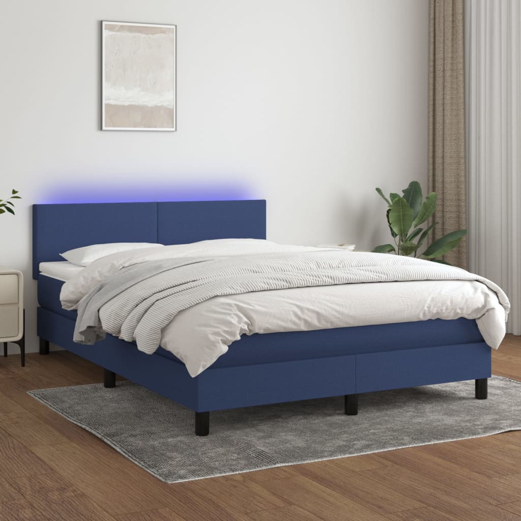 Κρεβάτι Boxspring με Στρώμα & LED Μπλε 140x200 εκ. Υφασμάτινο