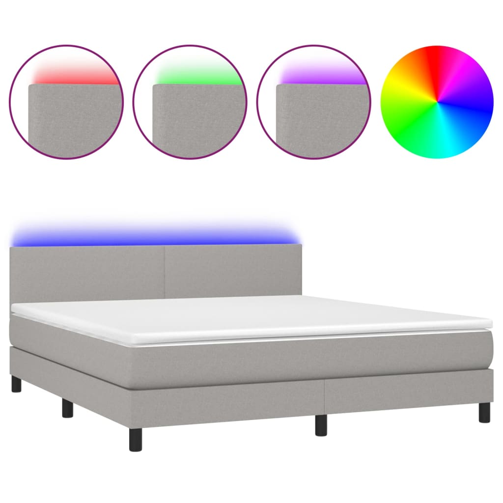 Κρεβάτι Boxspring με Στρώμα & LED Αν.Γκρι 160x200 εκ Υφασμάτινο
