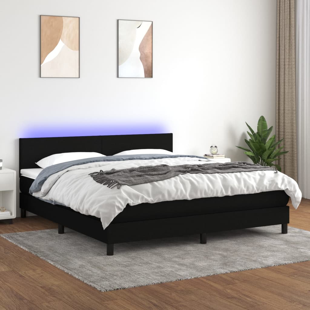 Κρεβάτι Boxspring με Στρώμα & LED Μαύρο 160x200 εκ. Υφασμάτινο - Pakobazaar