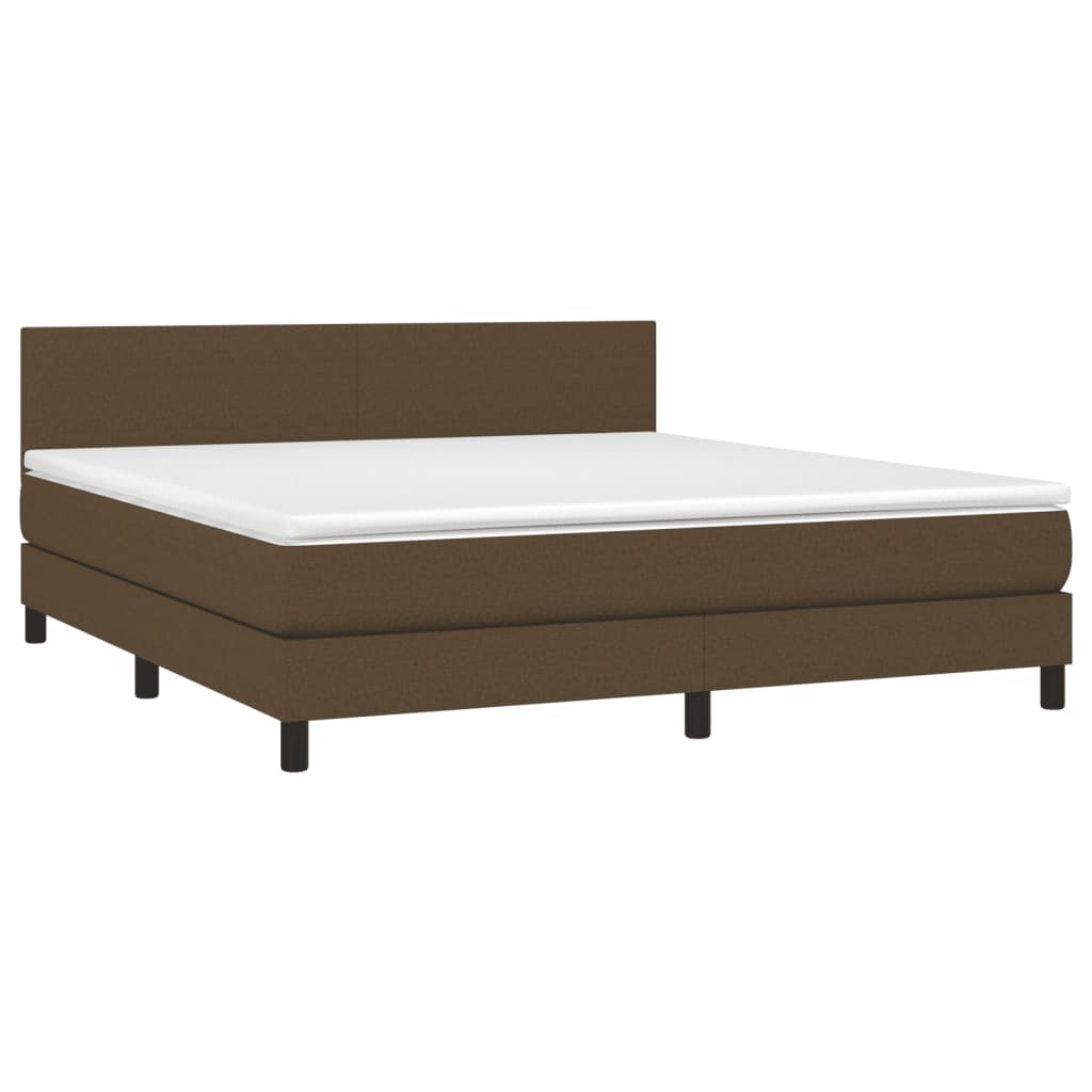 Κρεβάτι Boxspring με Στρώμα & LED Σκ.Καφέ 160x200 εκ Υφασμάτινο