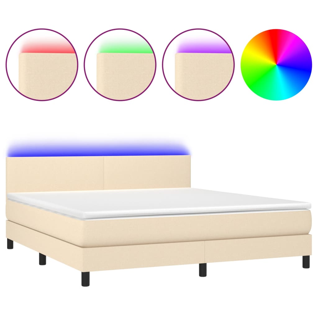 Κρεβάτι Boxspring με Στρώμα & LED Κρεμ 160x200 εκ. Υφασμάτινο