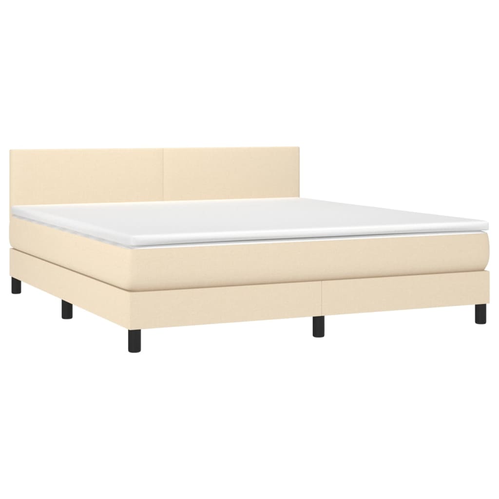 Κρεβάτι Boxspring με Στρώμα & LED Κρεμ 160x200 εκ. Υφασμάτινο