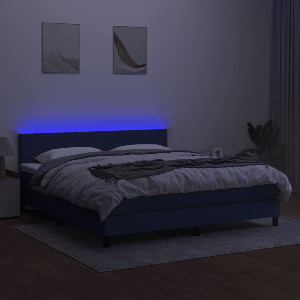 Κρεβάτι Boxspring με Στρώμα & LED Μπλε 160x200 εκ. Υφασμάτινο