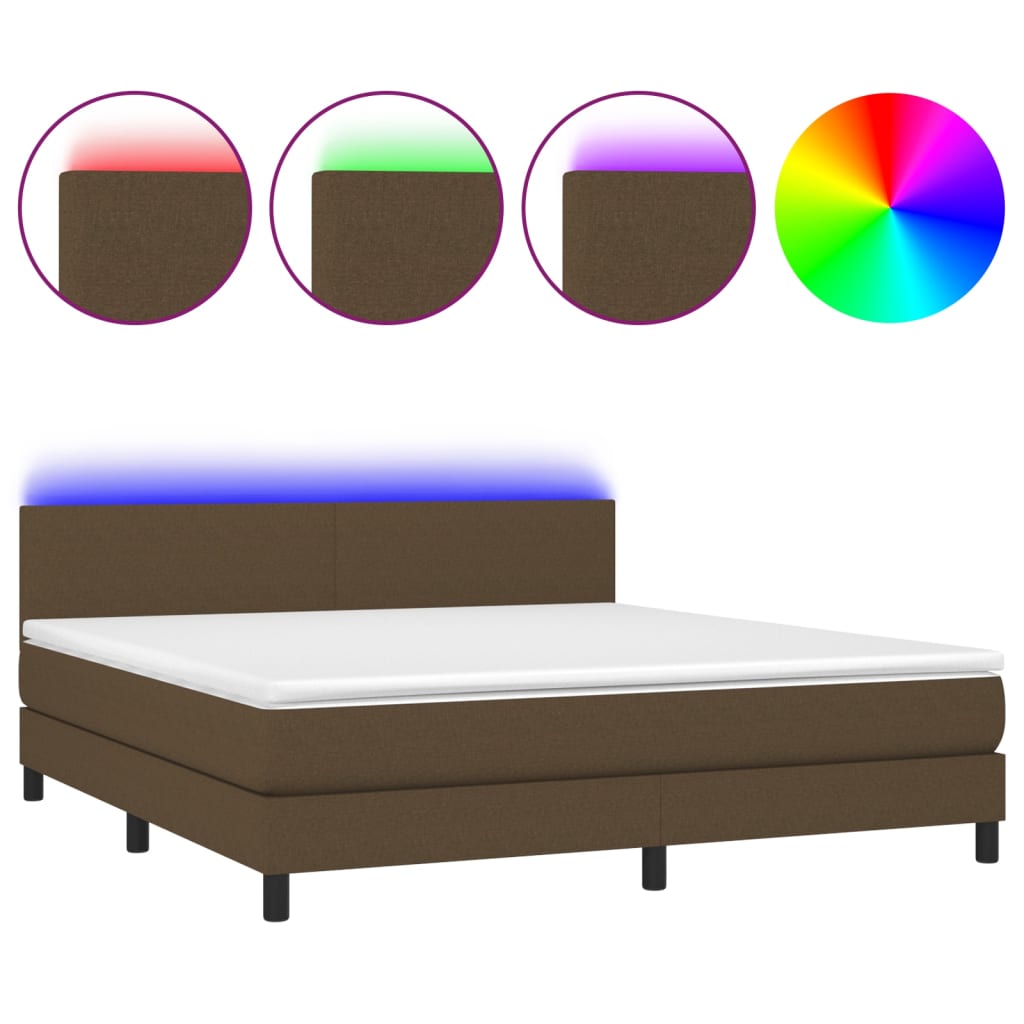 Κρεβάτι Boxspring με Στρώμα & LED Σκ.Καφέ 180x200εκ. Υφασμάτινο - Pakobazaar