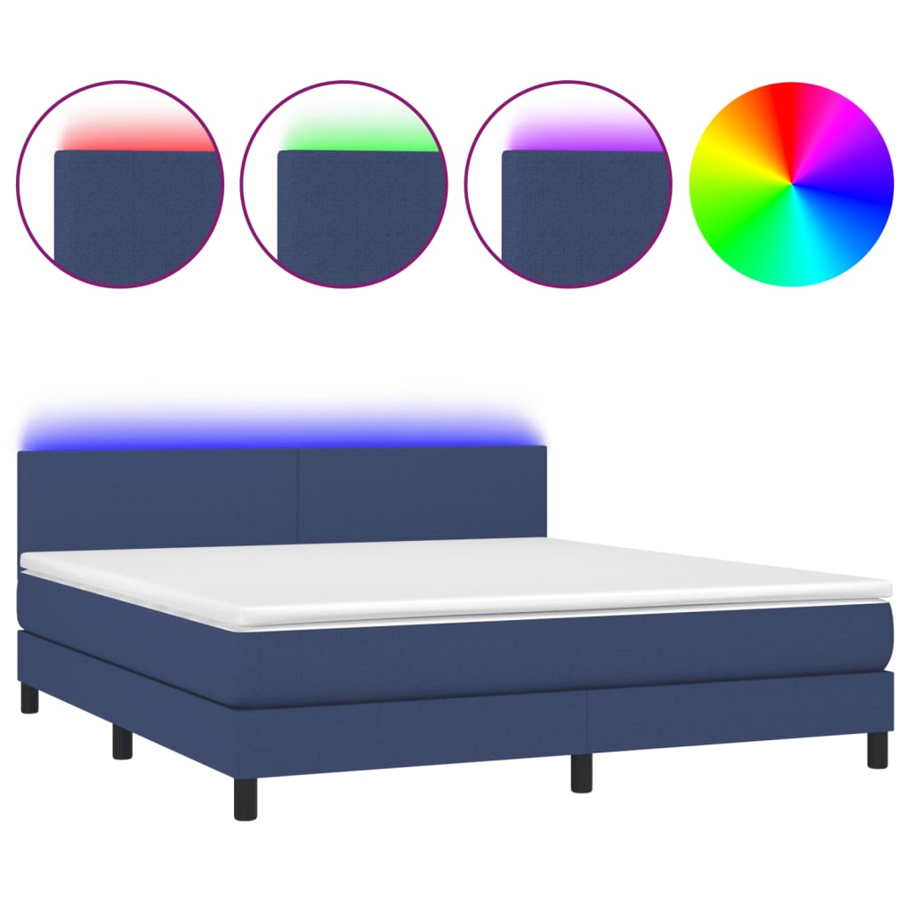 Κρεβάτι Boxspring με Στρώμα & LED Μπλε 180x200 εκ. Υφασμάτινο