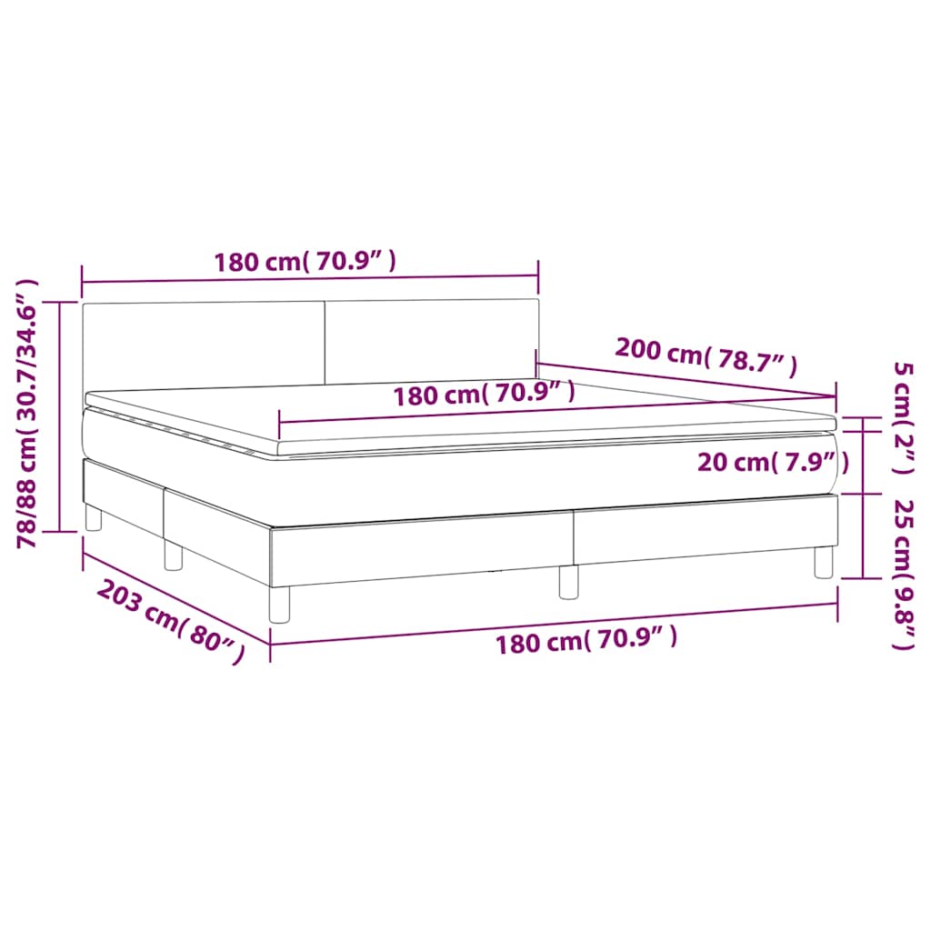 Κρεβάτι Boxspring με Στρώμα & LED Πράσινο 180x200 εκ Υφασμάτινο