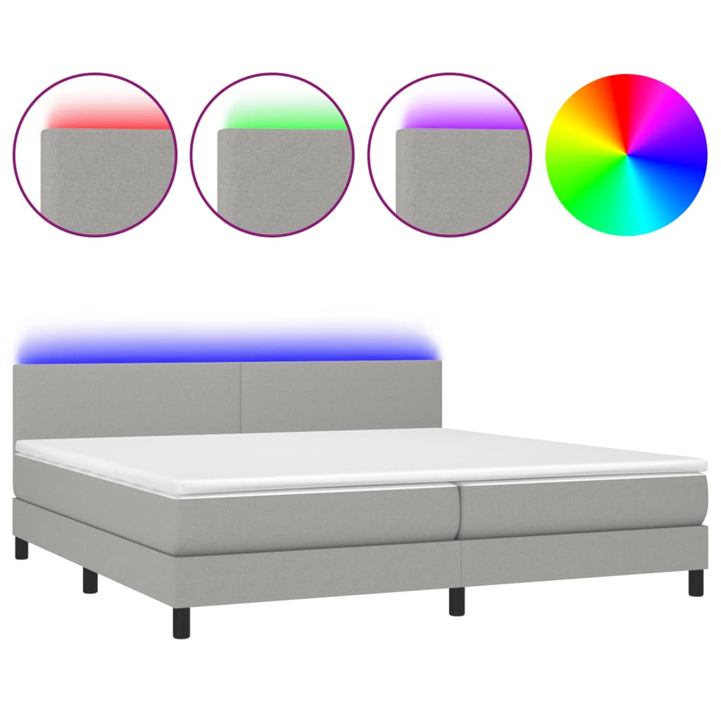 Κρεβάτι Boxspring με Στρώμα & LED Αν.Γκρι 200x200εκ. Υφασμάτινο - Pakobazaar