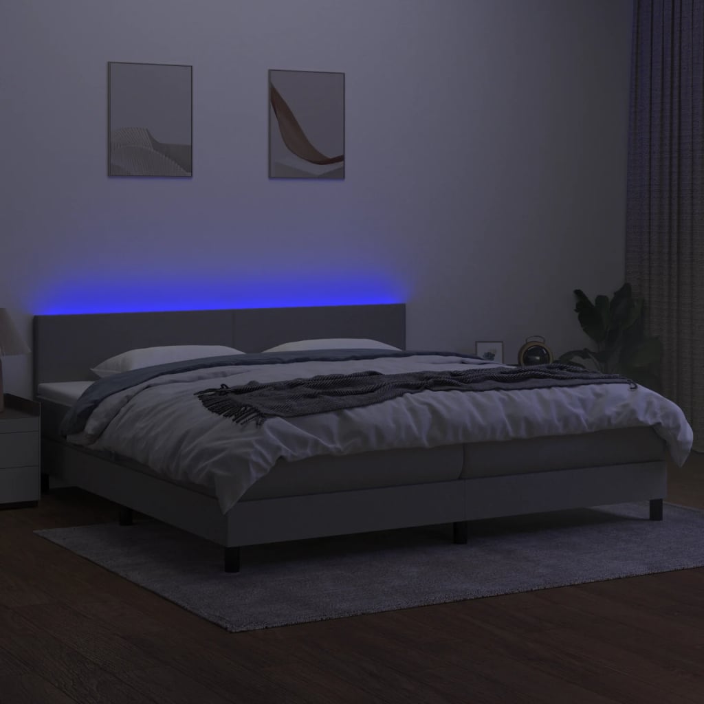 Κρεβάτι Boxspring με Στρώμα & LED Αν.Γκρι 200x200εκ. Υφασμάτινο - Pakobazaar