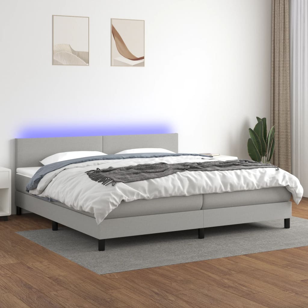 Κρεβάτι Boxspring με Στρώμα & LED Αν.Γκρι 200x200εκ. Υφασμάτινο - Pakobazaar