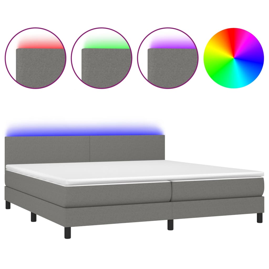 Κρεβάτι Boxspring με Στρώμα & LED Σκ.Γκρι 200x200εκ. Υφασμάτινο - Pakobazaar