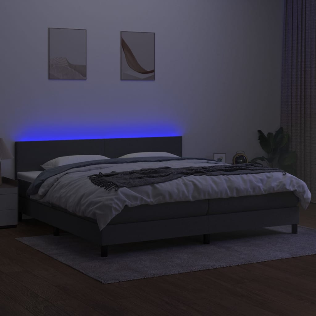 Κρεβάτι Boxspring με Στρώμα & LED Σκ.Γκρι 200x200εκ. Υφασμάτινο - Pakobazaar