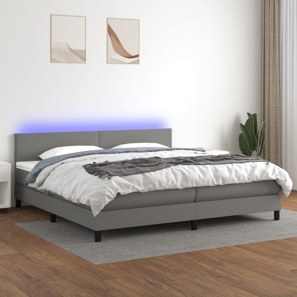 Κρεβάτι Boxspring με Στρώμα & LED Σκ.Γκρι 200x200εκ. Υφασμάτινο - Pakobazaar